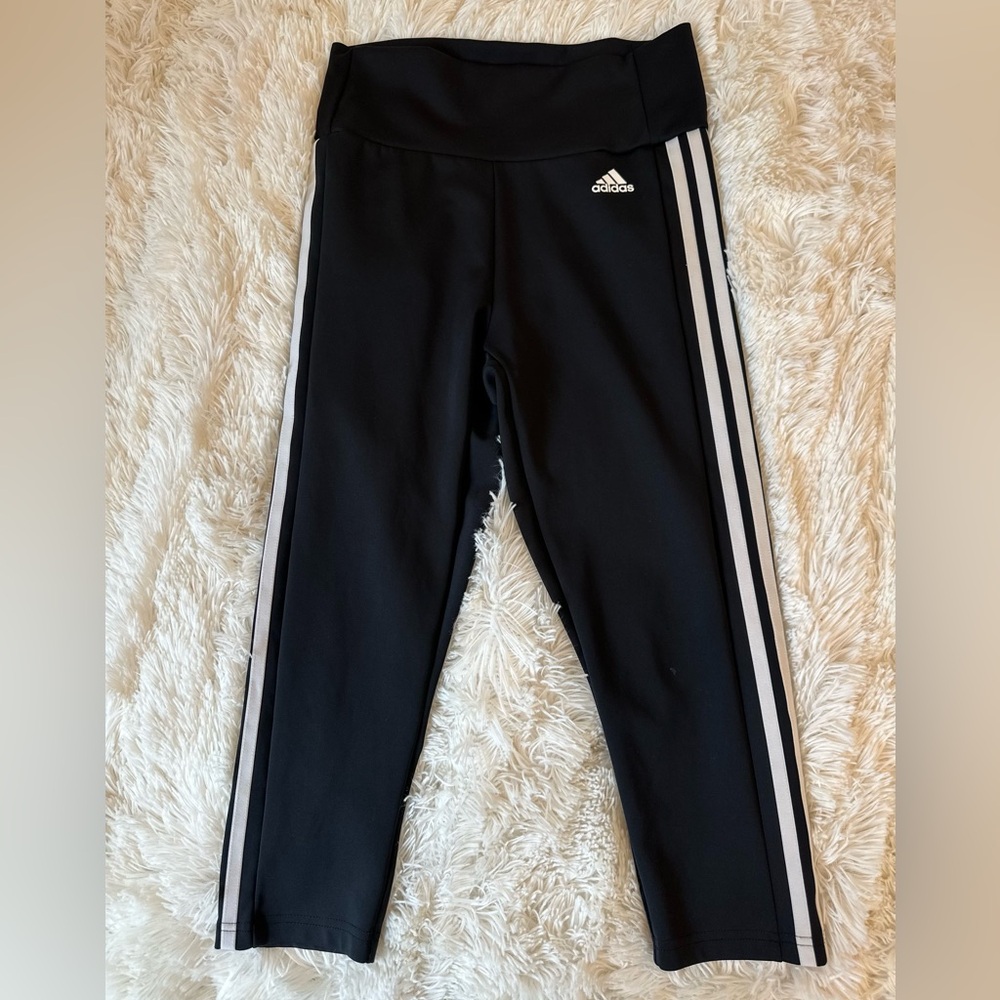 Adidas AEROREADY 3 Stripe Crop Leggings Black White High Rise Women’s Small